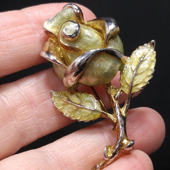 Vintage 1960s Rose Enamel Brooch & Pendant, Gold Plated - Picture 9 of 10